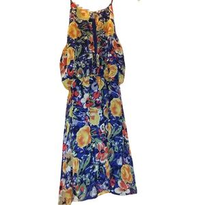EUC Floral Blue & Yellow Sleeveless lined size medium Dress